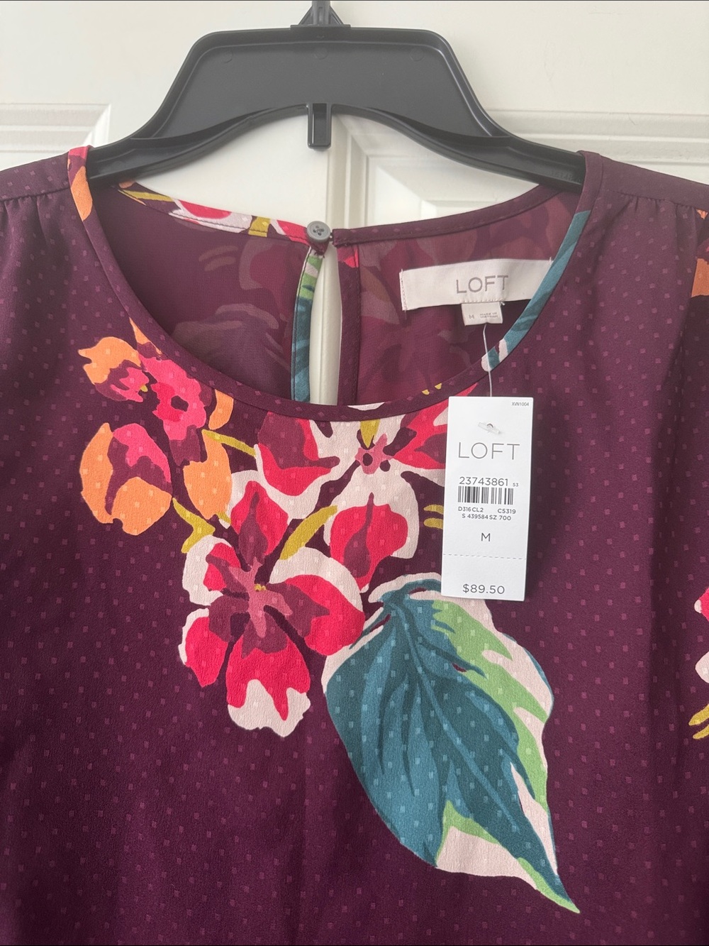 NWT LOFT Plum Floral Long-Sleeve Dress size M - Picture 5 of 8